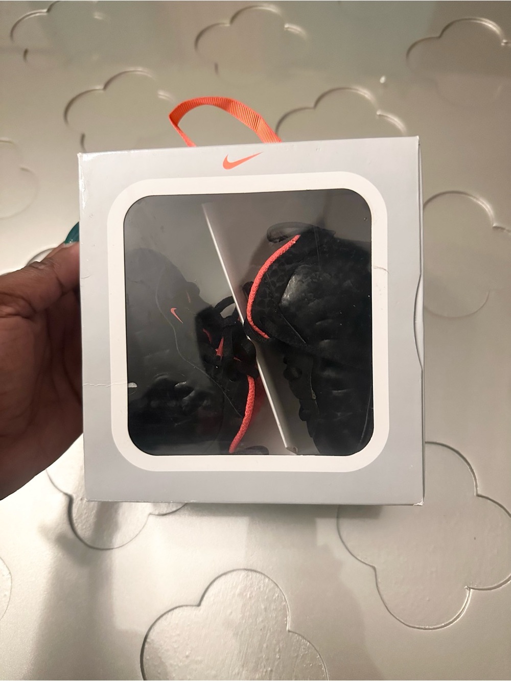 Nike Baby Walker Shoes in Black with Bright Orange Trim